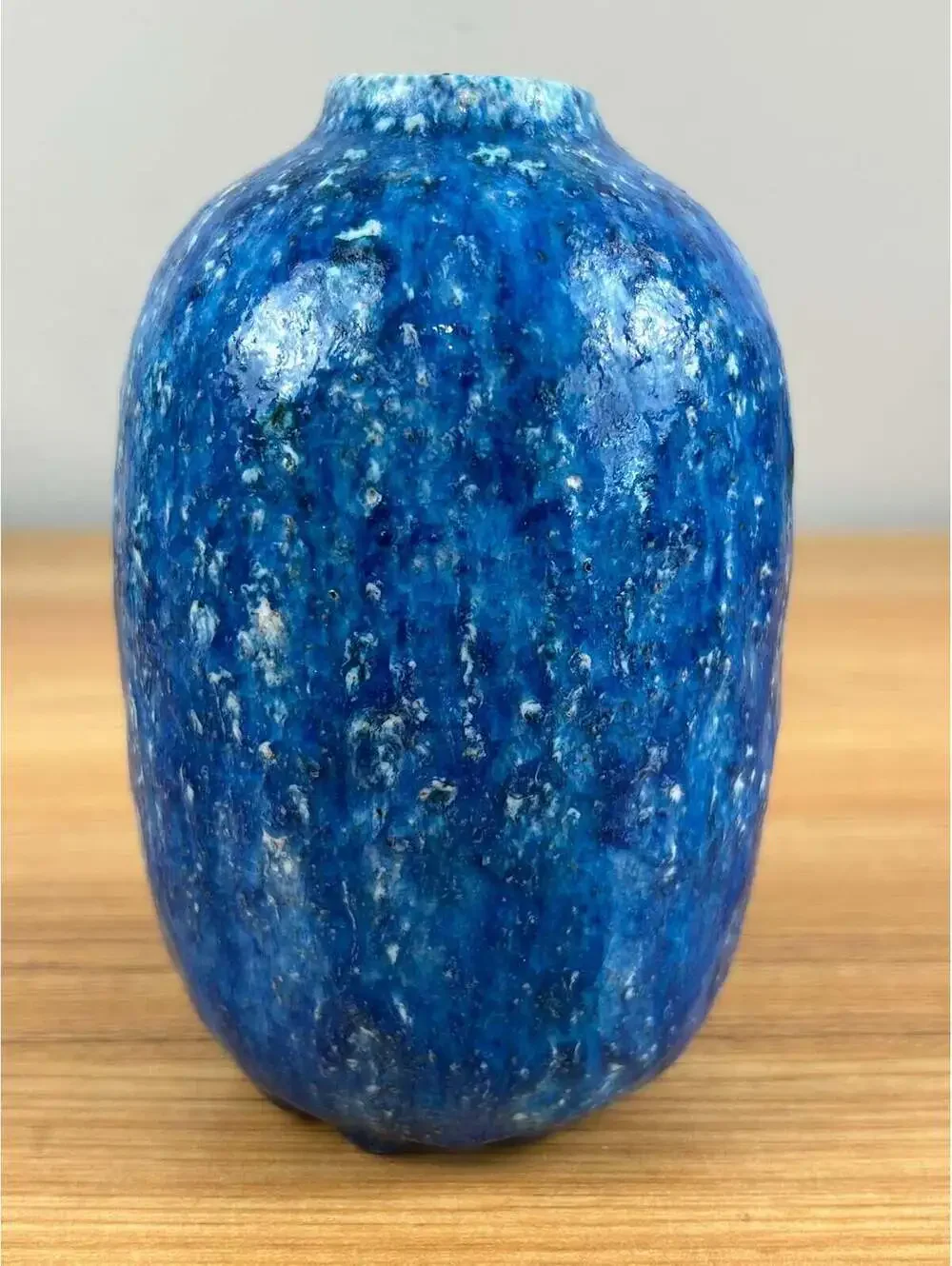 Edmond Lachenal French 1920s Art Pottery Thick Mottled Blue Ovoid Vase